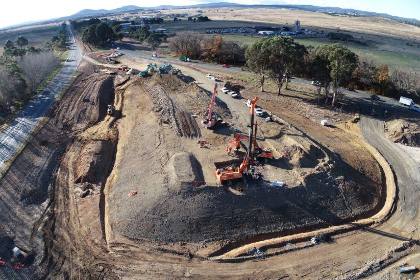 an aerial view of the Construction underway on Monaro Highway